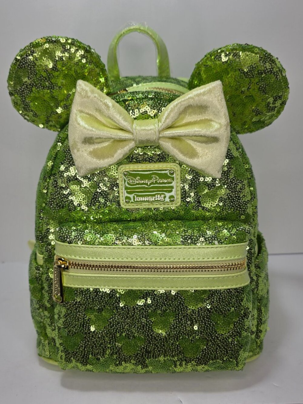 Loungefly Disney Parks Mini Backpack Minnie Mouse Tinker Bell Green Sequin OOS